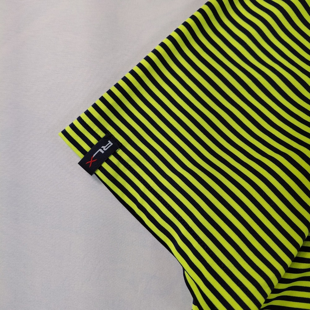 RLX Ralph Lauren Mens Large Neon Yellow Navy Striped Southern Hills Polo‎ Shirt - Picture 6 of 13
